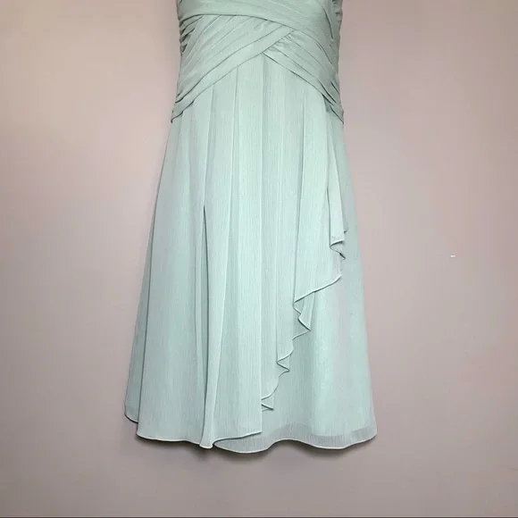 David’s Bridal Sage Green Strapless Chiffon Cocktail Dress Wedding Party - Picture 5 of 11